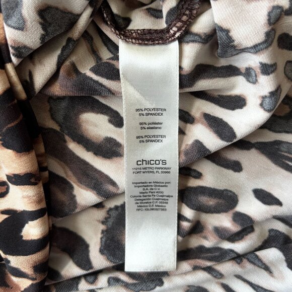 Chico's Womens Leopard Long Sleeve Pullover Tunic Top Sz 3 XL Crew Neck Stretchy - Picture 6 of 6